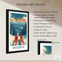 Breckenridge Poster Colorado framed art print featuring ski slopes and mountains with a wooden frame.