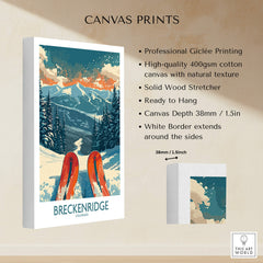 Breckenridge Poster Colorado showcasing snowy mountains and skis on high-quality canvas print.