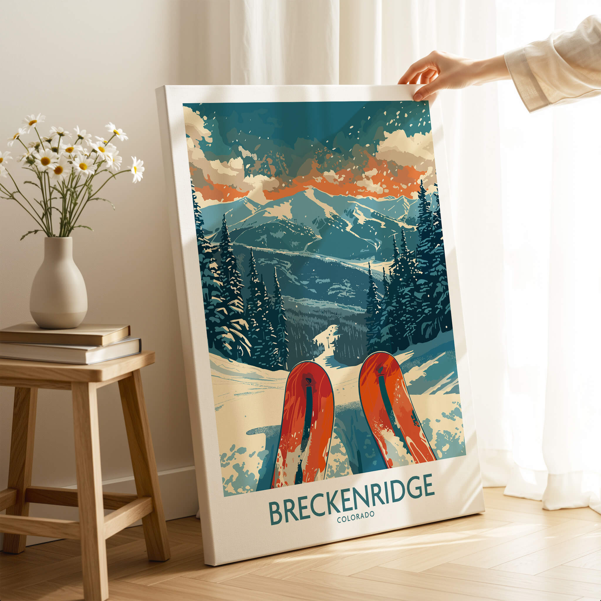 Breckenridge Poster Colorado displaying snowy mountains and ski slopes, perfect for home decor and ski enthusiasts.