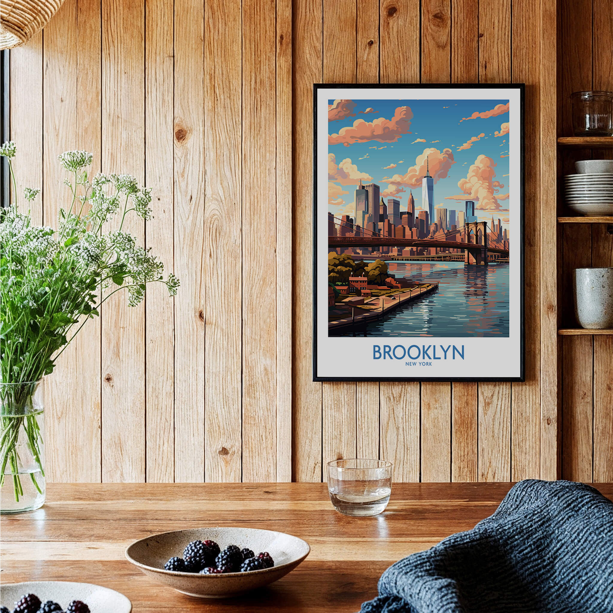 Brooklyn Poster showcasing the vibrant skyline and charm of Brooklyn, perfect for home or office décor.