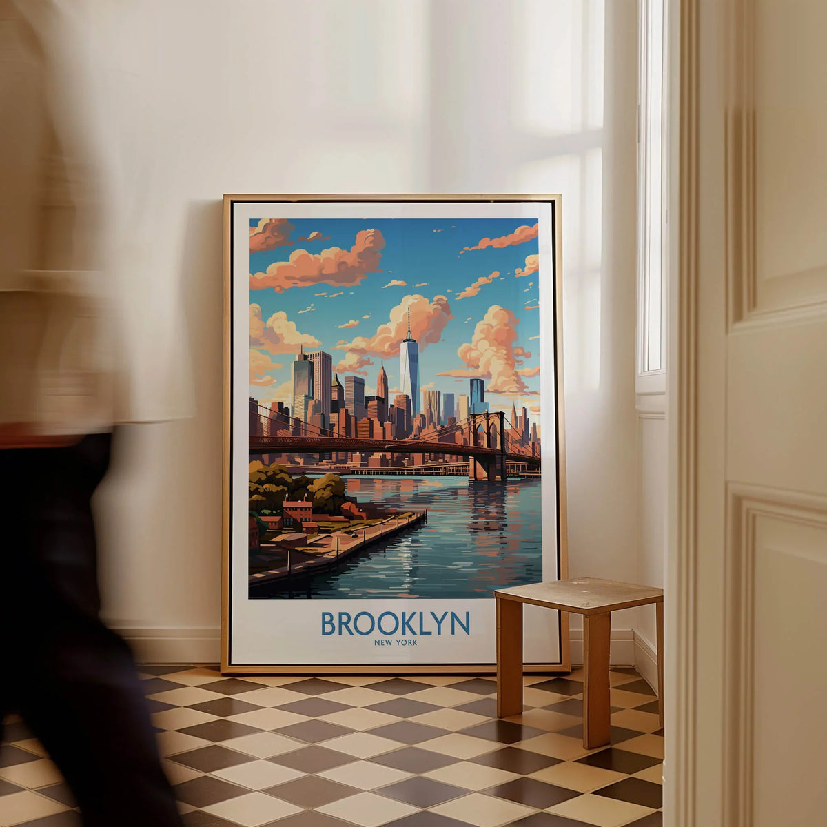 Brooklyn Poster showcasing the stunning skyline and waterfront of Brooklyn, New York in vibrant colors.
