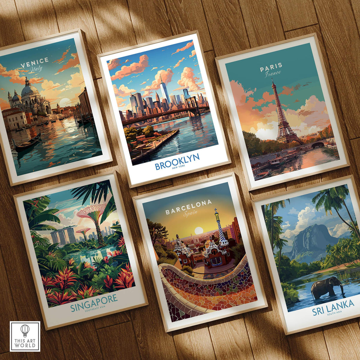 Brooklyn Poster featured among travel art prints showcasing vibrant cityscapes and global destinations.