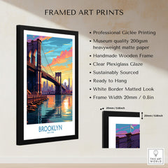 Brooklyn Wall Art Poster featuring the iconic Brooklyn Bridge at sunset in a stylish framed design.