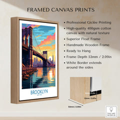 Brooklyn Wall Art Poster featuring the Brooklyn Bridge at sunset, framed for a stylish look in any room.