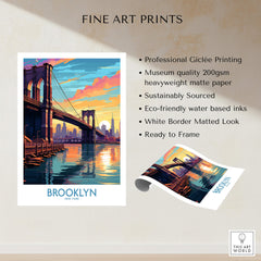 Brooklyn Wall Art Poster featuring the Brooklyn Bridge at sunset, capturing urban elegance and tranquility.