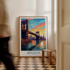 Brooklyn Wall Art Poster featuring the Brooklyn Bridge at sunset, adding urban elegance to any space.