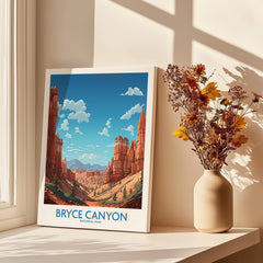 Bryce Canyon National Park poster print on a windowsill beside a vase of dried flowers