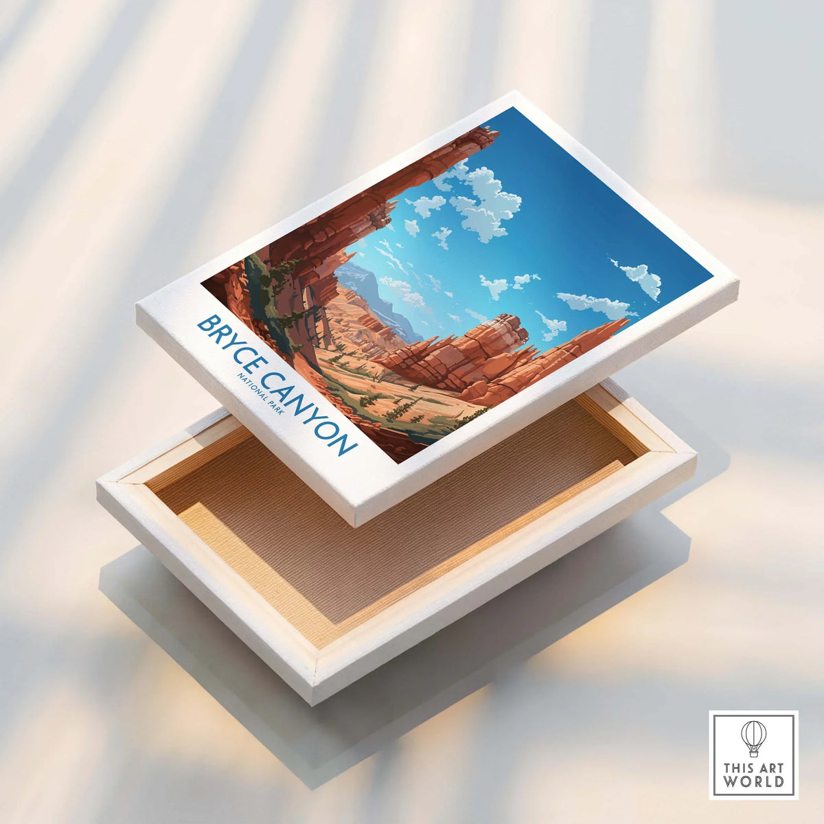 Bryce Canyon National Park art print on stretched canvas with floating frame detail.