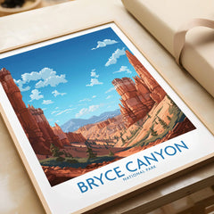 Bryce Canyon National Park travel poster in natural wood frame, unwrapped gift closeup