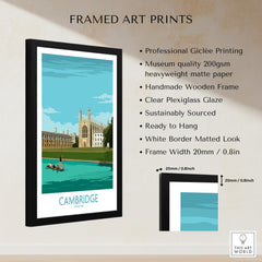 Framed Cambridge Print featuring King's College with professional Giclée printing and a handmade wooden frame.