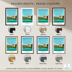 Cambridge Print framed print color options including black, white, natural, brown, gold, silver, dark grey, and light grey.