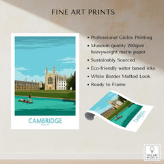 Cambridge Print showcasing the iconic King's College in a stunning travel poster art design.