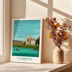 Cambridge Print featuring iconic King's College in a colorful travel poster style.