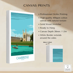 Cambridge Print featuring King's College, professional Giclée printing on canvas with elegant design.