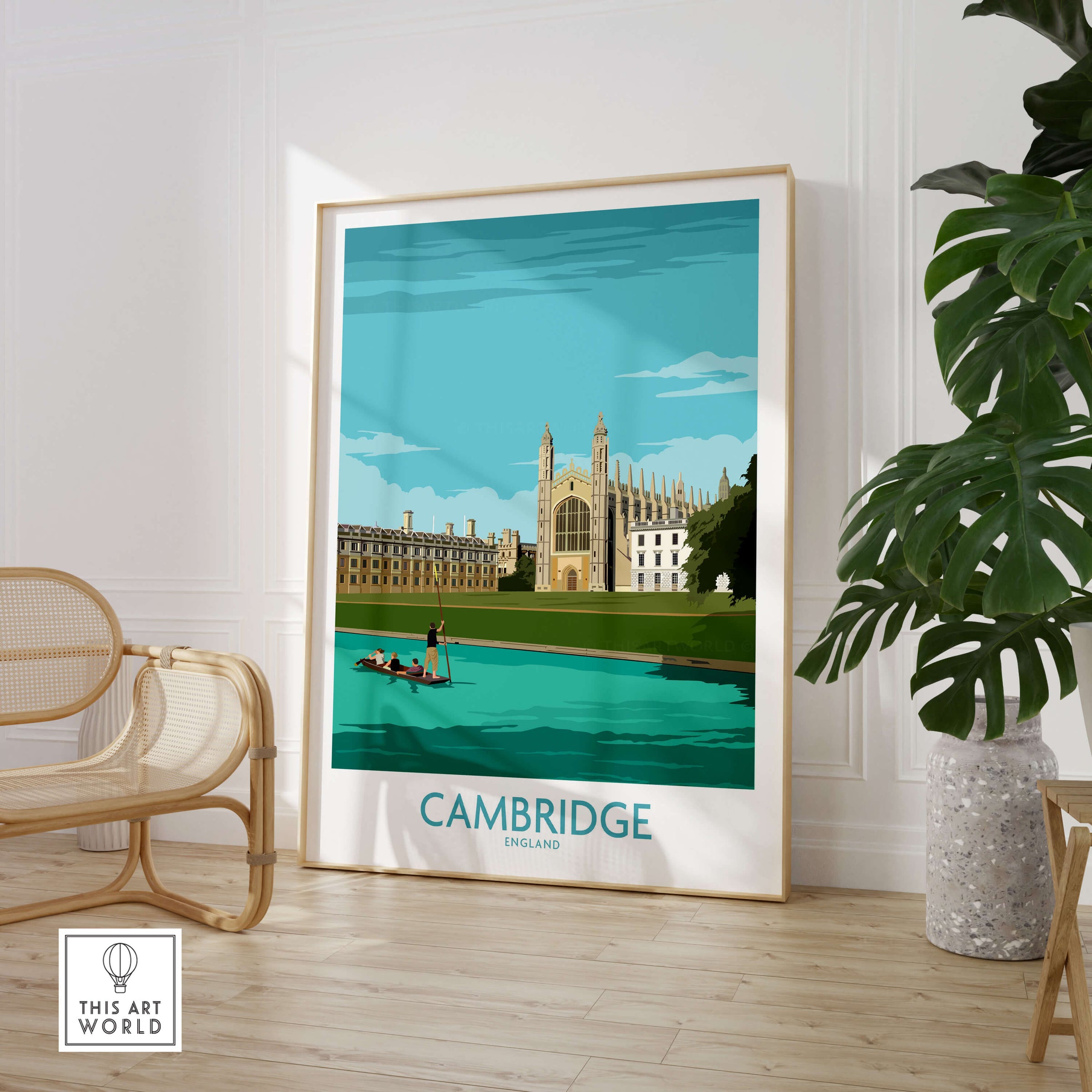 Cambridge Print of King's College in England, artistic wall art showcasing elegance and history.