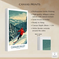 Canaan Valley Ski Print - West Virginia, featuring a skier in a winter landscape with professional Giclée printing.