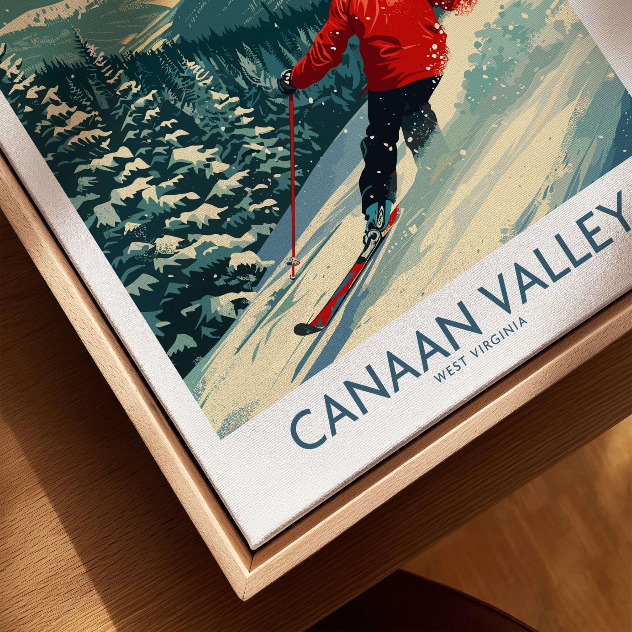 Canaan Valley Ski Print - West Virginia showcasing a skier in a winter landscape with trees.