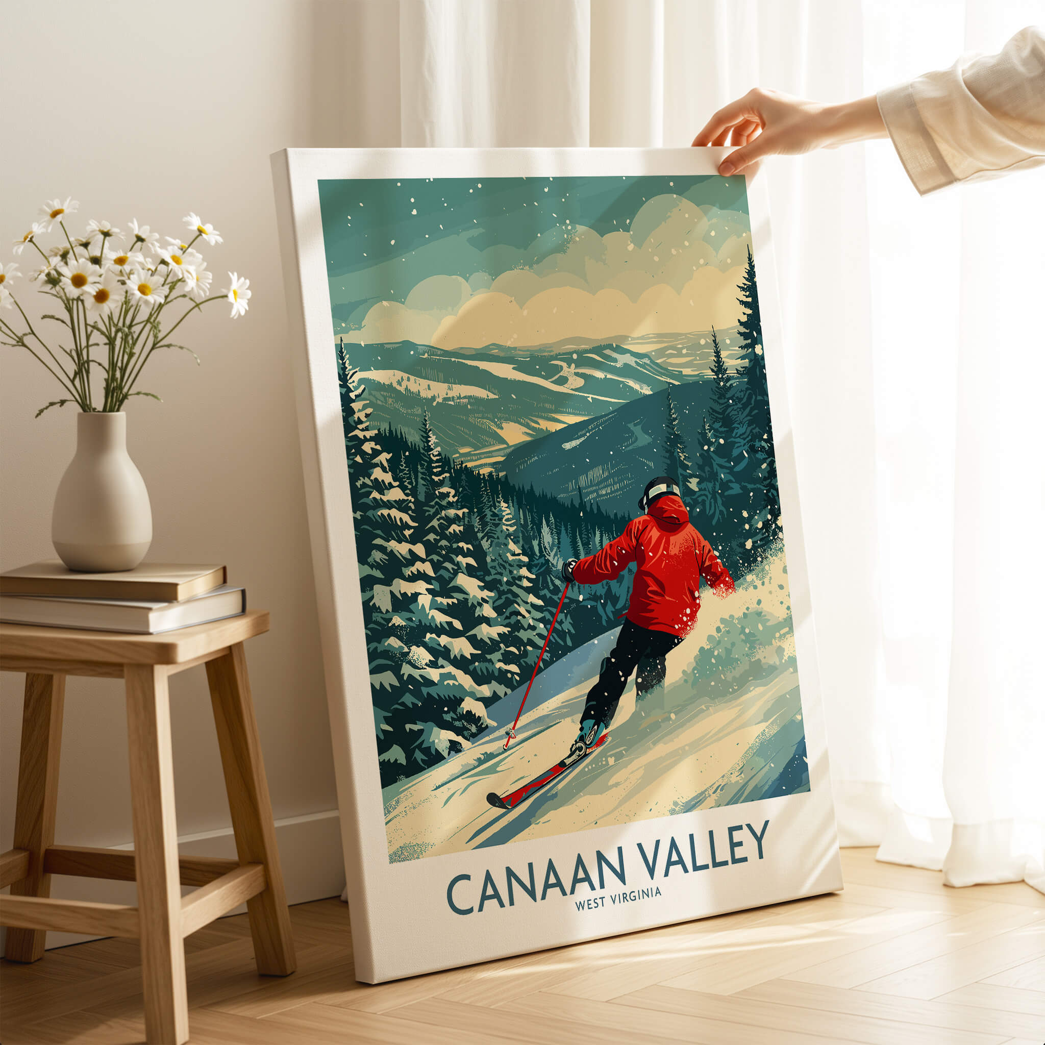 Canaan Valley Ski Print -  West Virginia featuring a skier in a snowy landscape, ideal for winter sports lovers.