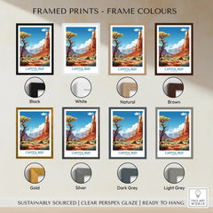 Capitol Reef National Park print with different frame color options, travel wall art.