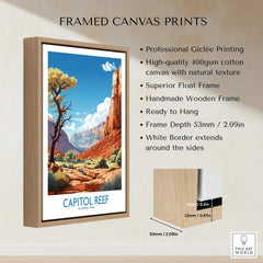 Framed canvas print of Capitol Reef National Park landscape with float wooden frame details