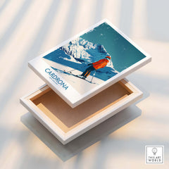 Cardrona Ski Print - New Zealand displayed on a wooden box, showcasing the beautiful ski landscape.