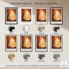 Carlsbad Caverns travel poster print with seven frame color options, including black, white, natural, brown, gold, silver, dark grey, and light grey.