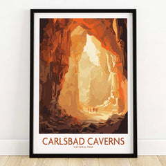 Carlsbad Caverns National Park art print in black frame on wooden floor