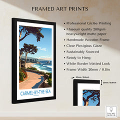 Carmel-by-the-Sea Wall Art Print featuring framed professional Giclée printing with a coastal scene.