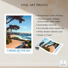 Carmel-by-the-Sea Wall Art Print featuring stunning beach scenery and eco-friendly design details.