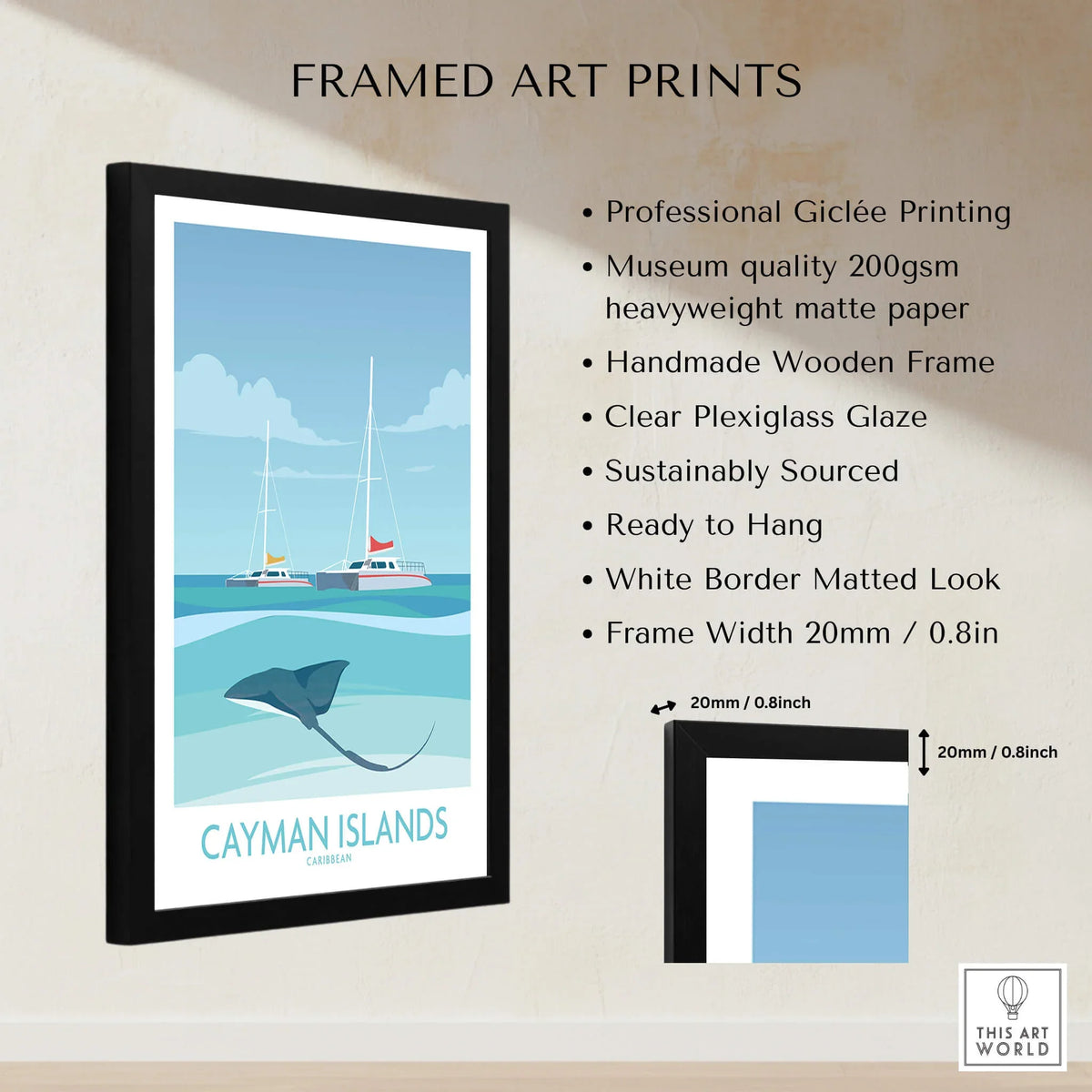 Cayman Islands Wall Art - Stingray City Poster framed art print with vibrant colors and marine themes.