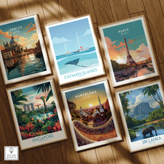 Cayman Islands Wall Art - Stingray City Poster alongside travel art from Venice, Paris, Singapore, Barcelona, and Sri Lanka.