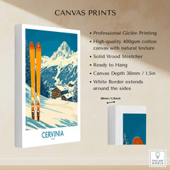 Cervinia Ski Wall Art Poster featuring professional Giclée printing and winter landscape design.