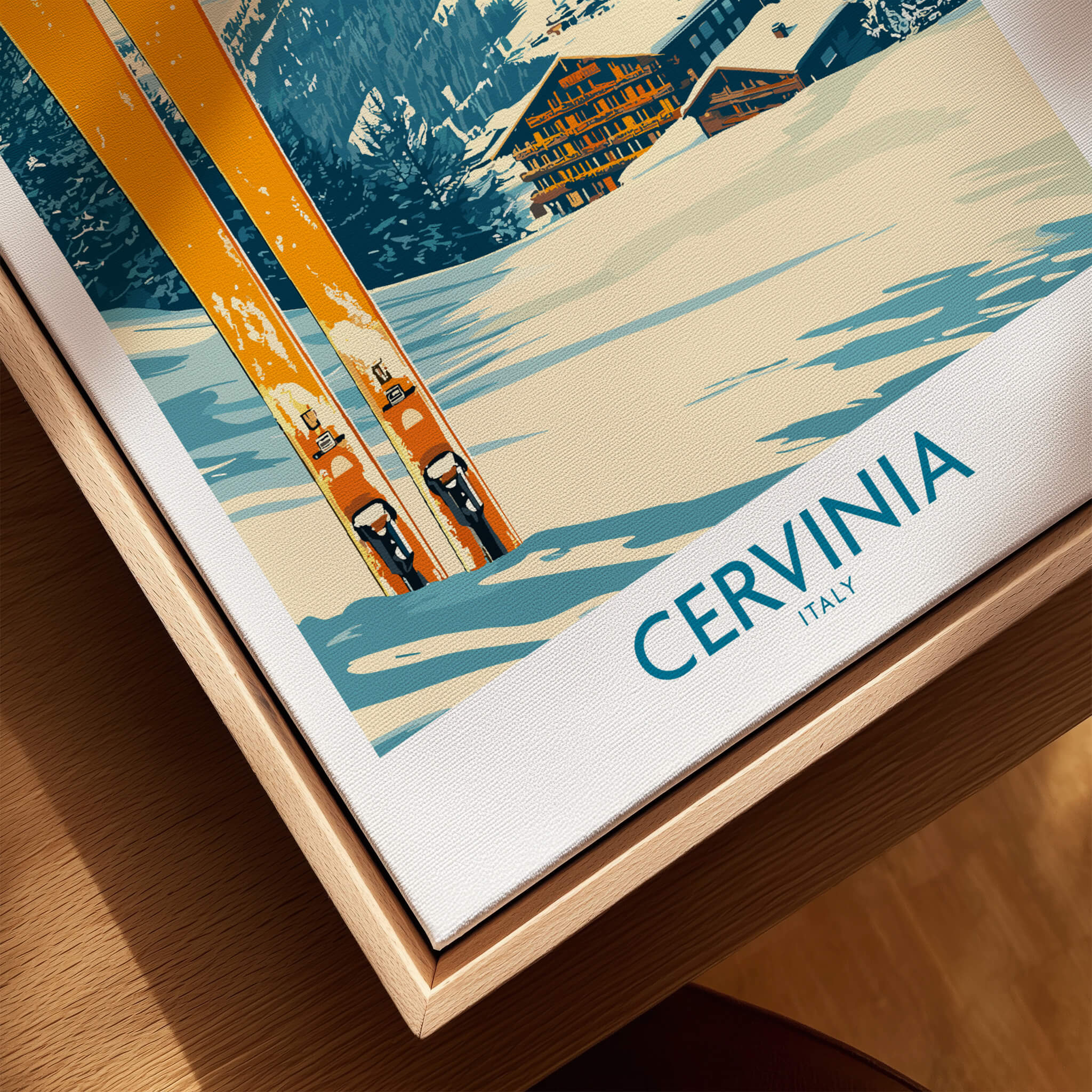 Cervinia Ski Wall Art Poster showcasing skiing in Cervinia, Italy, perfect for ski enthusiasts and winter decor.
