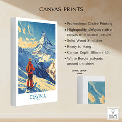 Ski Poster Cervinia Italy showcasing professional Giclée printing and stunning mountain views.