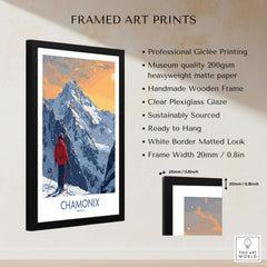 Chamonix Ski Print - France framed art print featuring professional Giclée printing and a handmade wooden frame.