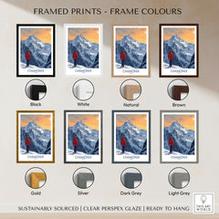 Chamonix Ski Print - France framed prints color options including black, white, natural, brown, gold, silver, dark grey, and light grey.