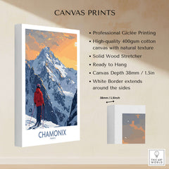 Chamonix Ski Print - France featuring mountains and skier, high-quality canvas print for home decor.