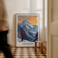 Chamonix Ski Print -  France showcasing a skier against the backdrop of the French Alps in a beautifully framed print.