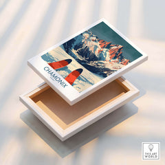 Chamonix Wall Art Poster in decorative box showcasing ski-inspired design and mountainous scenery.