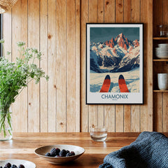 Chamonix Wall Art Poster featuring stunning ski design, enhancing home decor with luxury and adventure.