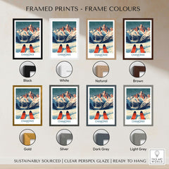 Chamonix Wall Art Poster showcasing various frame colours: black, white, natural, brown, gold, silver, dark grey, light grey.