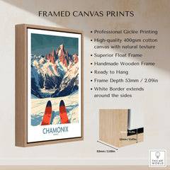 Chamonix Wall Art Poster framed canvas print featuring ski-inspired design and stunning mountain scenery.