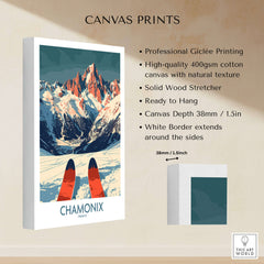 Chamonix Wall Art Poster featuring a stunning ski landscape design with vibrant colors and quality canvas material.