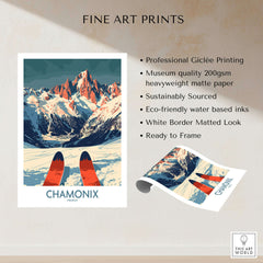 Chamonix Wall Art Poster featuring stunning ski design on heavyweight matte paper, ideal for home decor.