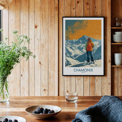Chamonix Print France showcasing a skier in the French Alps, perfect for home or office decor.