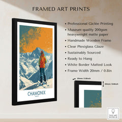 Chamonix Print France framed art print featuring vibrant mountain scenery and ski theme for home decor.