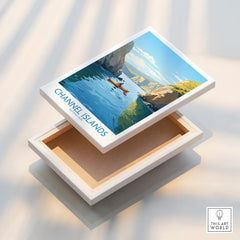 Channel Islands National Park wall art print with kayak scene on floating canvas frame