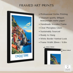 Cinque Terre Travel Print in a stylish black frame showcasing Italy's iconic coastal village.