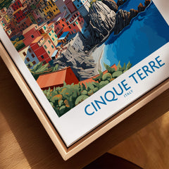 Cinque Terre Travel Print featuring vibrant coastal views and colorful village architecture in Italy