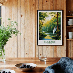 Framed Congaree National Park art print featuring a scenic landscape in a cozy kitchen setting